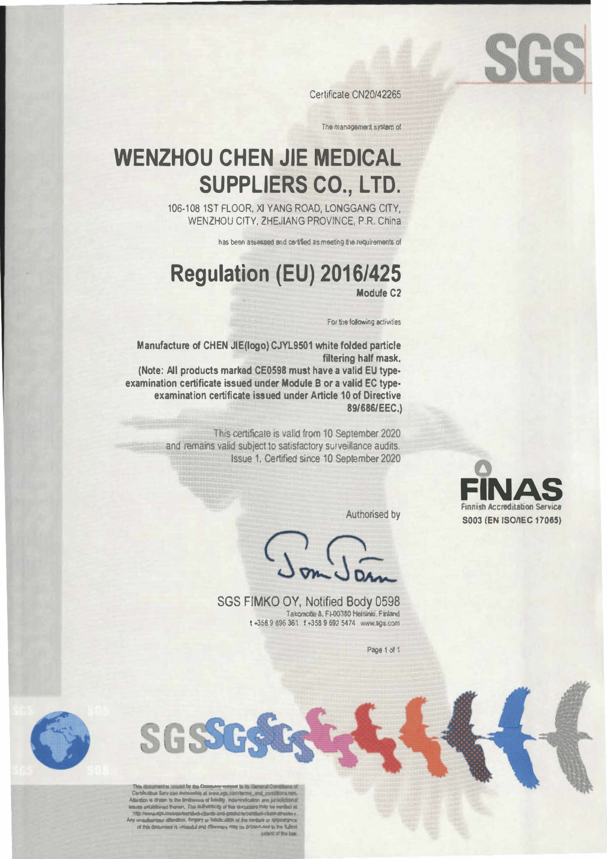 ChenJie FFP2 CE Zertifikat